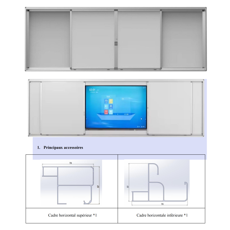 Tableau Blanc 4 Volets avec Cadres Digital E-CLASS 11ECYT